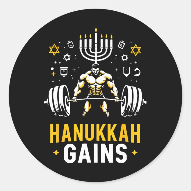 Pegatina Redonda Divertido gimnasio judío Hanukkah Hanukkah gana 1 (Anverso)