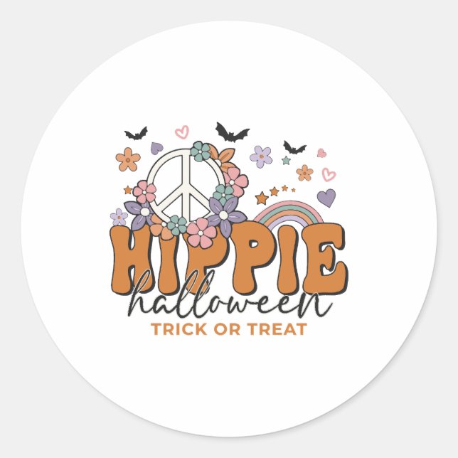 Pegatina Redonda Divertido Halloween diciendo Hippie Halloween (Anverso)