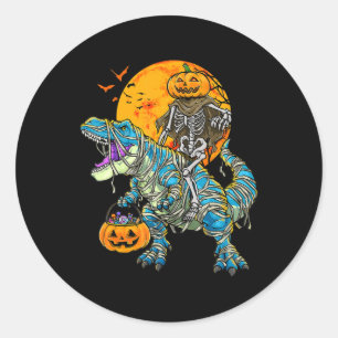 Pegatina Redonda Divertido Halloween Dinosaurio T Rex Mummy Pumpkin