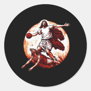Pegatina Redonda Divertido Jesús Cruzando La Diablo Cristiano Baske