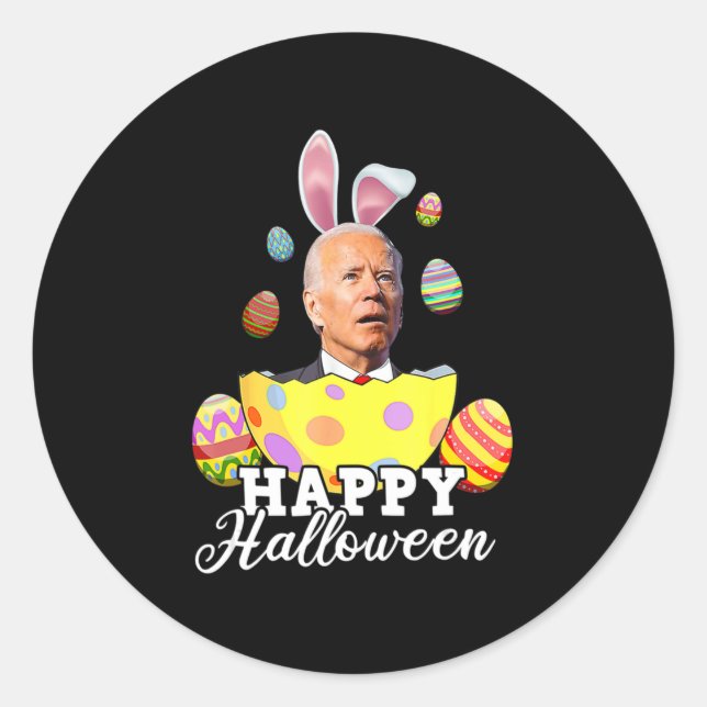 Pegatina Redonda Divertido Joe Biden Feliz Año Halloween confuso Pa (Anverso)