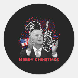 Pegatina Redonda Divertido Joe Biden Feliz Navidad En Julio Bandera