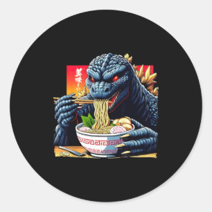 Pegatina Redonda Divertido Kaiju Comiendo Ramen Amante de Monstruos