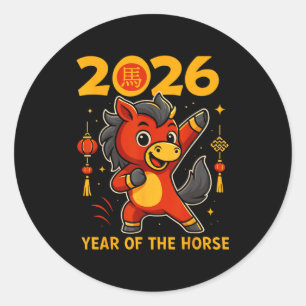 Pegatina Redonda Divertido Kawaii Lunar 2026 Año Del Caballo Chino