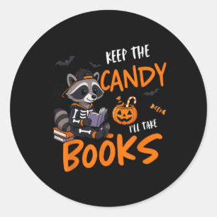 Pegatina Redonda Divertido lector de libros Halloween leyendo rastr