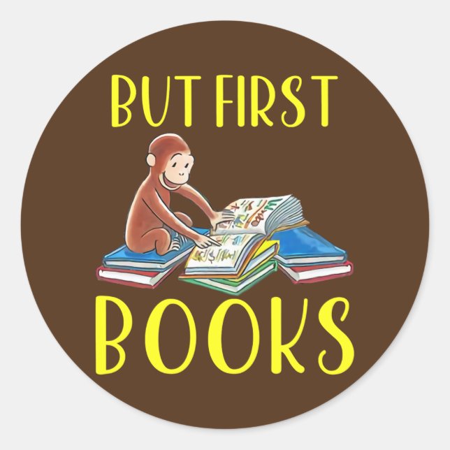 Pegatina Redonda Divertido libro de lectura de monos pero primeros  (Anverso)