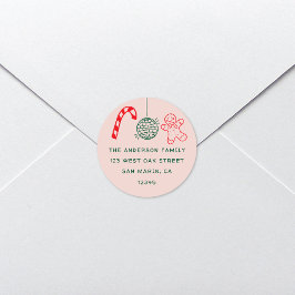 Pegatina Redonda Divertido lindo Doodles Navidades dirección de reg