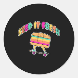 Pegatina Redonda Divertido Mantén Fresco Skateboard Hamburguesa Ret