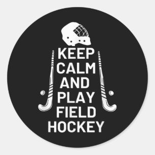 Pegatina Redonda Divertido Mantén la Calma y Juega Hockey sobre Cés
