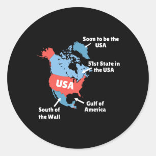 Pegatina Redonda Divertido Mapa De Trump En Ee. Uu. - Canadá
