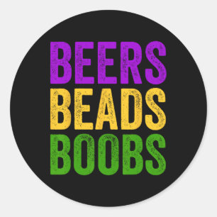 Pegatina Redonda Divertido Mardi Gras Beers Beads Breve Tee New Orl