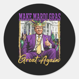 Pegatina Redonda Divertido Mardi Gras Trump 2026 Martes de Carnaval