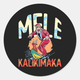 Pegatina Redonda Divertido Mele Kalikimaka Navidad Hawaiana Surf S