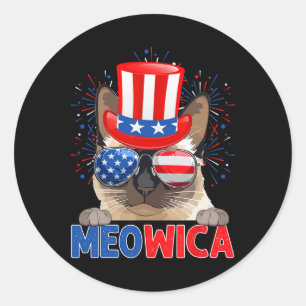 Pegatina Redonda Divertido Meowica Dueño Gato Siamés Amante Bandera