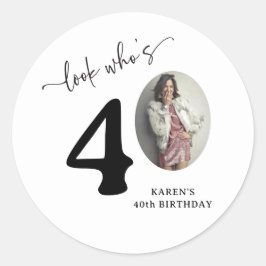 Pegatina Redonda Divertido 'Mira Quién Cumple 40' Elegante Cumpleañ