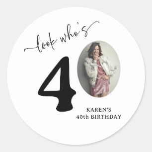 Pegatina Redonda Divertido 'Mira Quién Cumple 40' Elegante Cumpleañ