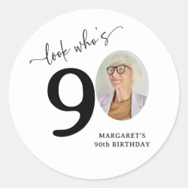 Pegatina Redonda Divertido 'Mira Quién Cumple 90' Elegante Cumpleañ
