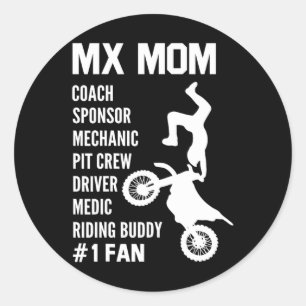 Pegatina Redonda Divertido Motocross Mx Mom Dirt Bike Motocross Mot