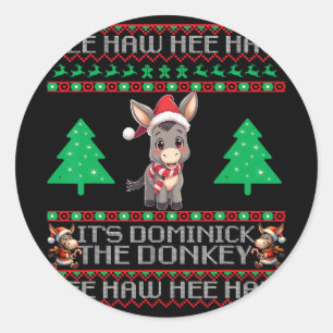 Pegatina Redonda Divertido Navidad Italiano Navidad Burro Dominick 