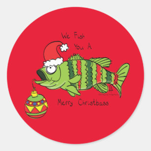 Pegatina Redonda Divertido Navidad Personalizado de pescado crudo