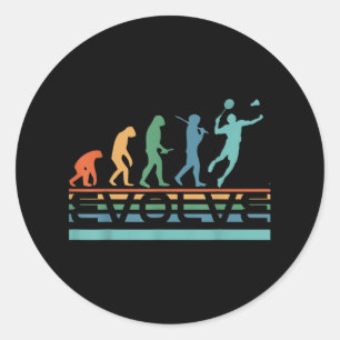 Pegatina Redonda Divertido Nerdy Evoluciona Jugador de Bádminton Ev