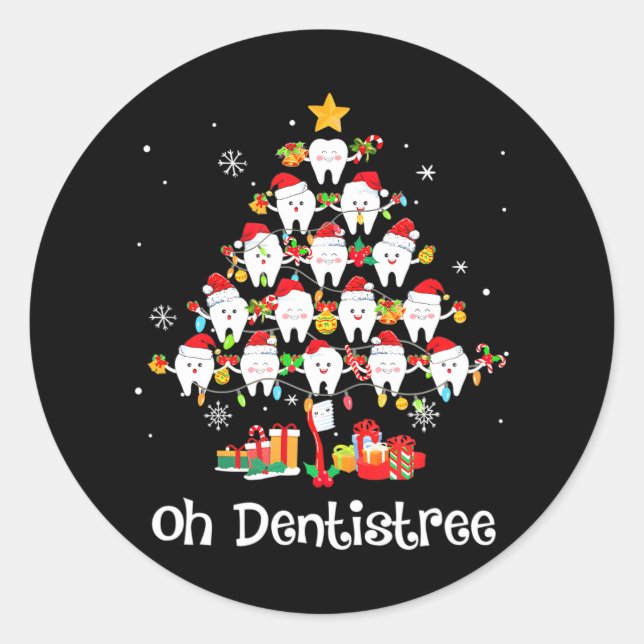 Pegatina Redonda Divertido Oh Dentista Árbol de Navidad Dentista De (Anverso)