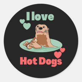 Pegatina Redonda Divertido Otter comiendo un aperitivo. Adorable