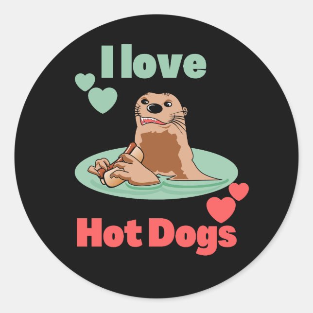 Pegatina Redonda Divertido Otter comiendo un aperitivo. Adorable (Anverso)