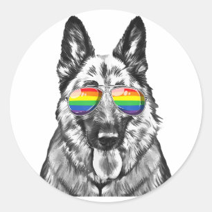 Pegatina Redonda Divertido pastor alemán Perro Bandera del Orgullo