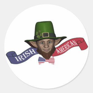 Pegatina Redonda Divertido patriota irlandés leprechaun