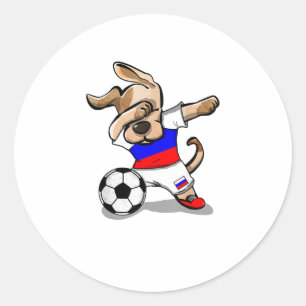 Pegatina Redonda Divertido perro canino Rusia Soccer Jersey ruso Fo