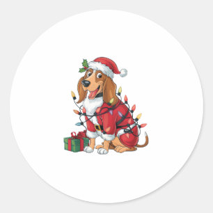 Pegatina Redonda Divertido perro de los alrededores de Navidad ilum