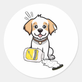 Pegatina Redonda Divertido perro feliz derramó mayonesa