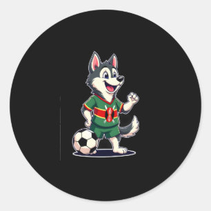 Pegatina Redonda Divertido perro Husky perro futbolista keniano - K