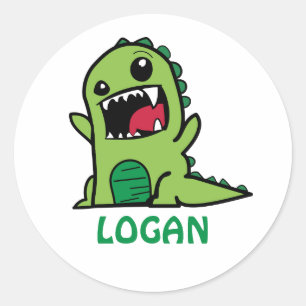 Pegatina Redonda Divertido personalizado de dinosaurios con nombre