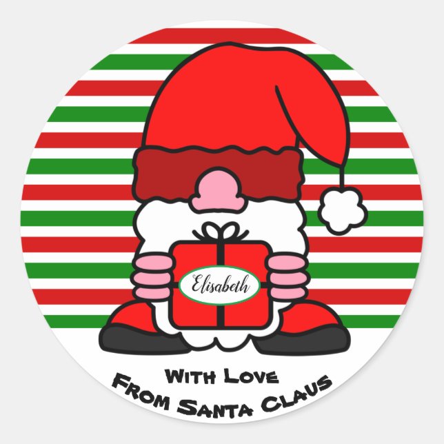 Pegatina Redonda Divertido Personalizado De Santa Claus De A Nombre (Anverso)