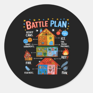 Pegatina Redonda Divertido Plan de Batalla Navidad Hogar Niños Mano