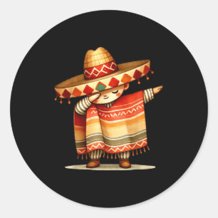 Pegatina Redonda Divertido poncho mexicano haciendo dabbing sombrer