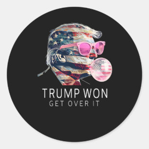 Pegatina Redonda Divertido presidente de Trump con su bandera estad