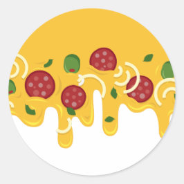 Pegatina Redonda Divertido Queso de Pizza Goteante Retro Keto Fiest