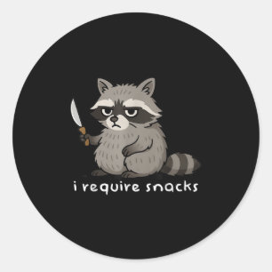Pegatina Redonda Divertido Raccoon Requerí Snacks Humor Animal