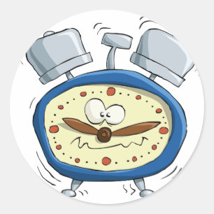 Pegatina Redonda Divertido reloj despertador de dibujos animados de