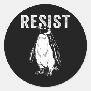 Pegatina Redonda Divertido resiste a los pingüinos contra los pingü