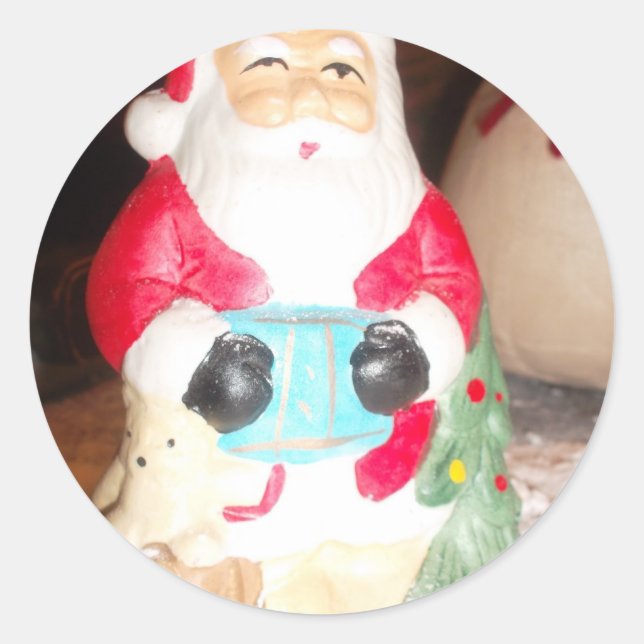 Pegatina Redonda Divertido Santa con la impresión de arte de nieve (Anverso)