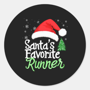 Pegatina Redonda Divertido Santa Favorito Corredor Navidad Correr H