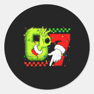 Pegatina Redonda Divertido Seis Siete 67 Meme 6 7 Elfo de Navidad M