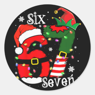 Pegatina Redonda Divertido Seis Siete 67 Meme 6 7 Elfo Santa Navida