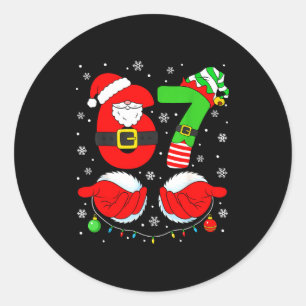 Pegatina Redonda Divertido Seis Siete 67 Meme 6 7 Elfo Santa Navida