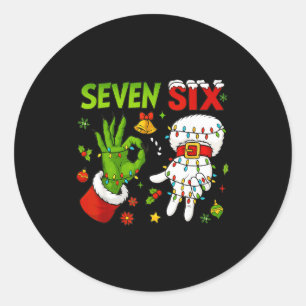 Pegatina Redonda Divertido Seis Siete 67 Meme 6 7 Navidad Elfo Mano