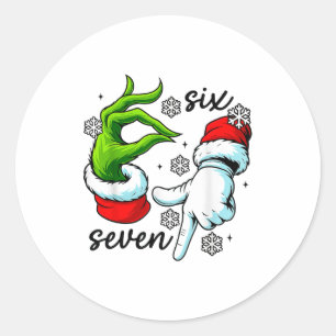 Pegatina Redonda Divertido Seis Siete 67 Meme 6 7 Navidad Elfo Mano